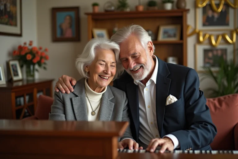 Couple agee jouant du piano lors d'une celebration