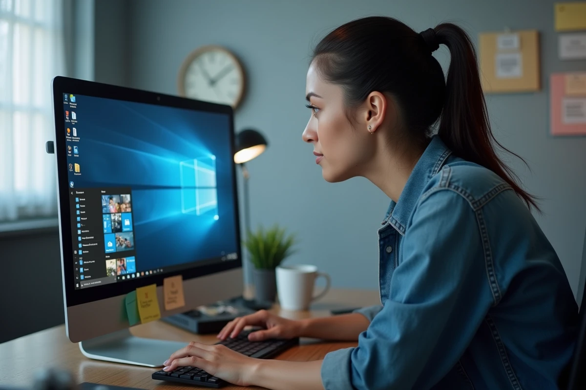 Femme ouvrant un fichier CRDOWNLOAD depuis l'explorateur de fichiers Windows sur un ordinateur de bureau