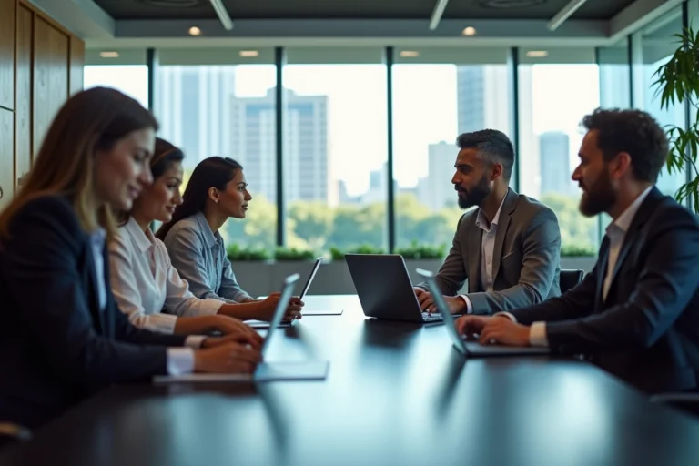 Groupe de professionnels en réunion dans un bureau moderne