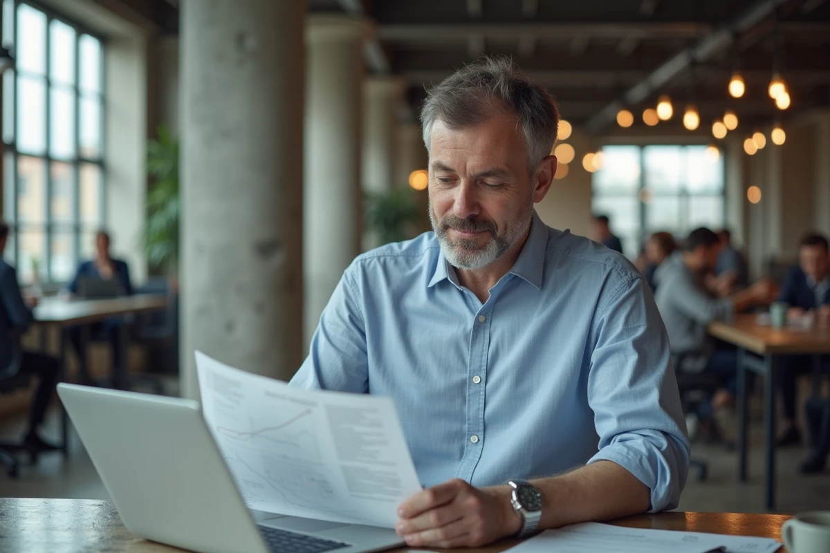 Homme d age moyen dans espace de coworking