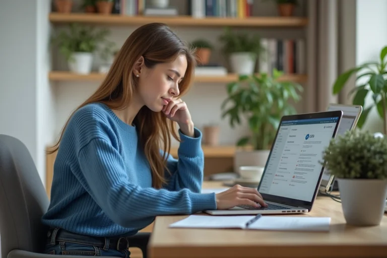 Jeune femme en bureau moderne et lumineux