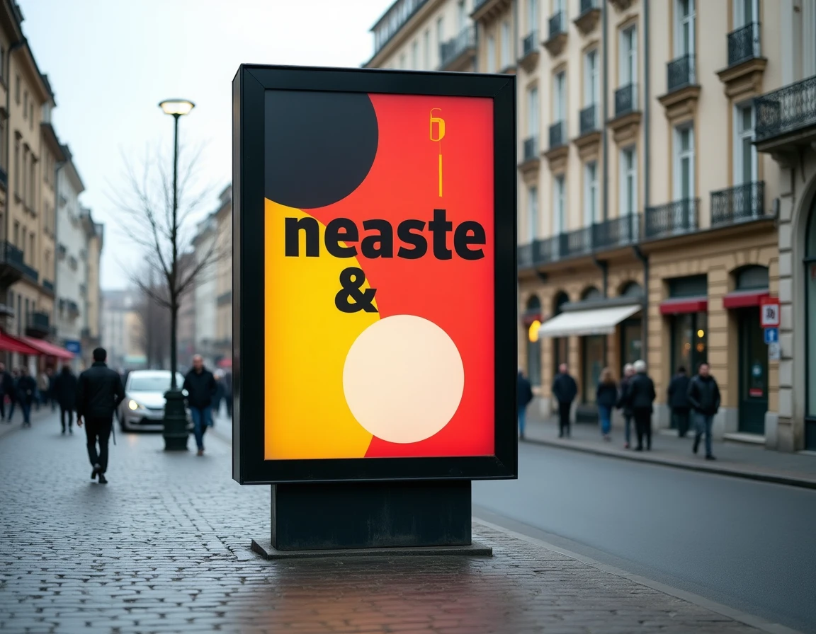 Grand panneau d'affichage publicitaire format grand format installé en milieu urbain sur un coin de rue européen
